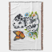 Cute Dalmatian/Butterfly friends スローブランケット (正面縦)