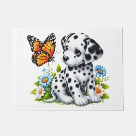 Cute Dalmatian/Butterfly friends ドアマット (正面)