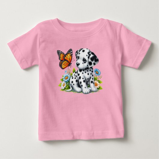 Cute Dalmatian/Butterfly friends ベビーTシャツ (正面)