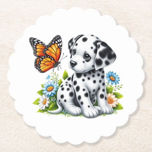 Cute Dalmatian/Butterfly friends ペーパーコースター (正面)