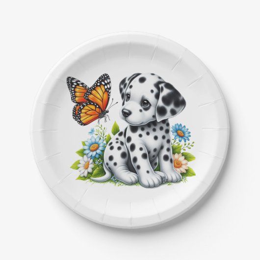 Cute Dalmatian/Butterfly friends ペーパープレート (正面)