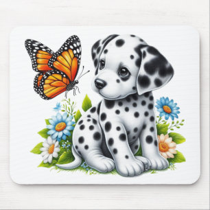 Cute Dalmatian/Butterfly friends マウスパッド