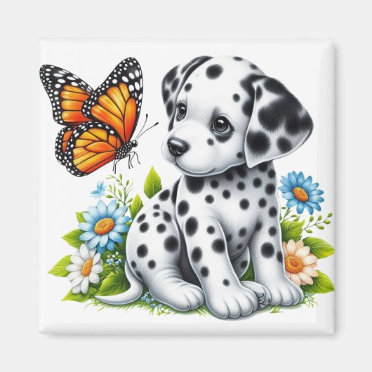Cute Dalmatian/Butterfly friends マグネット (正面)