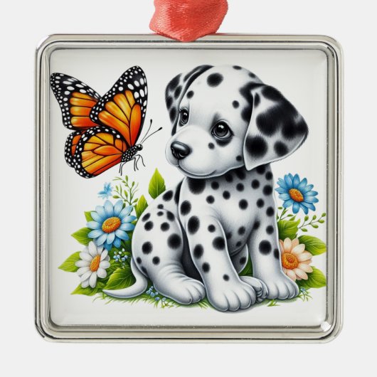 Cute Dalmatian/Butterfly friends メタルオーナメント (正面)