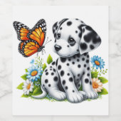 Cute Dalmatian/Butterfly friends ワインラベル (シングルラベル)