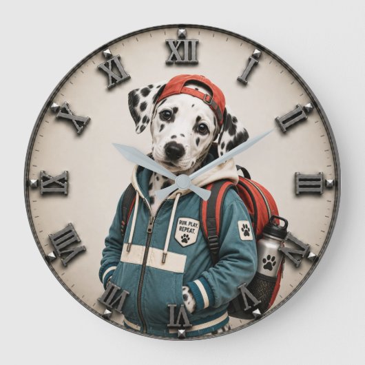 Cute Dalmatian Puppy ラージ壁時計 (正面)
