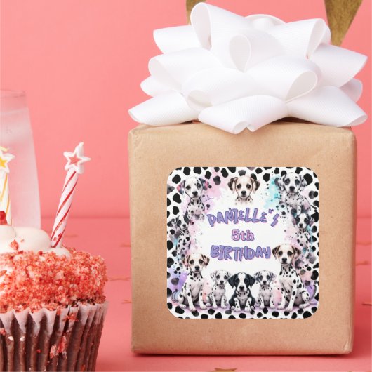 Cute Dalmatian Puppy Birthday スクエアシール (パーティー)