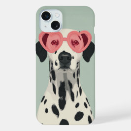 Cute Dalmatian with Heart Sunglasses iPhone 15 Plusケース