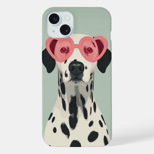 Cute Dalmatian with Heart Sunglasses iPhoneケース (裏面)