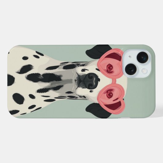 Cute Dalmatian with Heart Sunglasses iPhoneケース (裏面横)