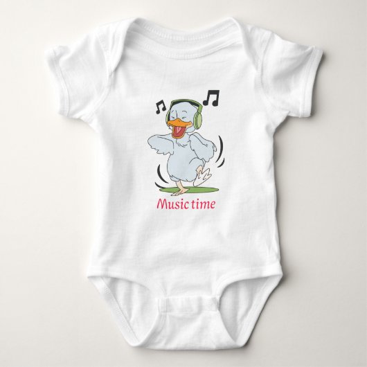 Cute Dancing Duck Baby Bodysuit – Music Time Desig ベビーボディスーツ (正面)