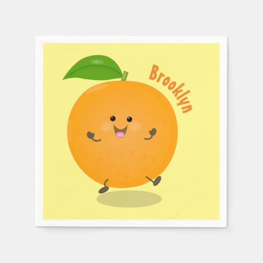 Cute dancing orange citrus fruit スタンダードカクテルナプキン (正面)