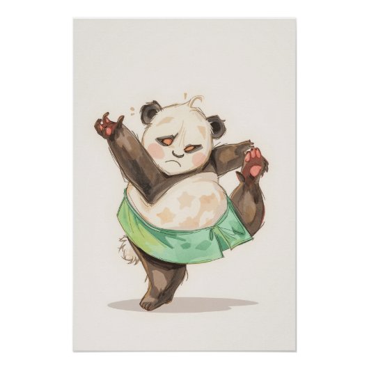 Cute Dancing Panda Poster | Funny Cartoon Wall Art ポスター (正面)