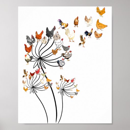 Cute Dandelion Chickens Lover Shirts For Women Gir ポスター (正面)