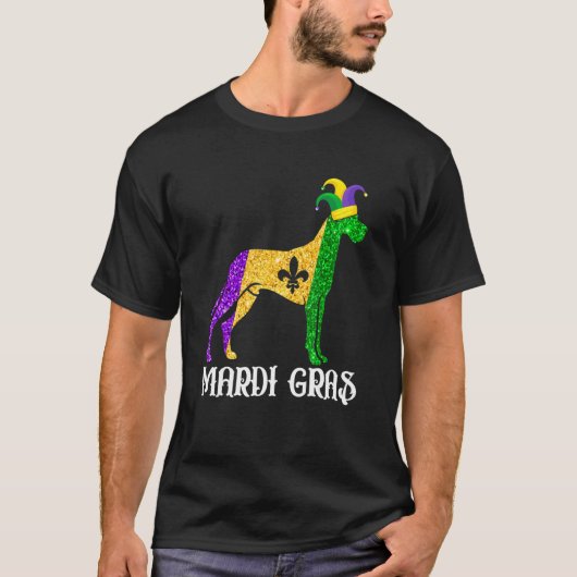 Cute Dane Dog Lover Mardi Gras Party Jester Mask Tシャツ (正面)