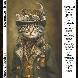 Cute Dapper Steampunk Tabby Cat ET7R Decoupage  薄葉紙