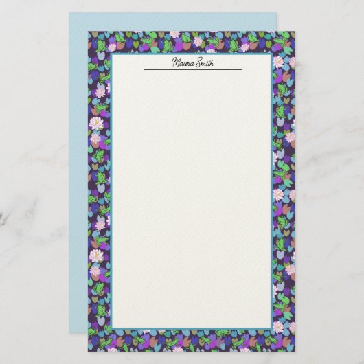 Cute Dark Blue and Green Frogs Personal 便箋 (正面/裏面)