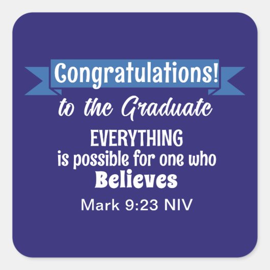 Cute Dark Blue and White Graduation Inspirational スクエアシール (正面)