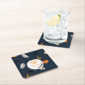 Cute Dark Blue Halloween Party Ghost Pumpkin  スクエアペーパーコースター (インサイチュ)