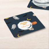 Cute Dark Blue Halloween Party Ghost Pumpkin  スクエアペーパーコースター (アングル)