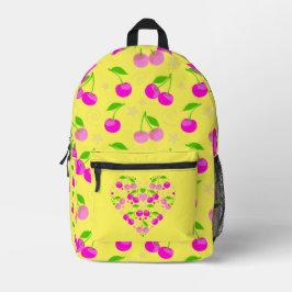 Cute Decora Kei Cherry Pattern Yellow プリントバックパック