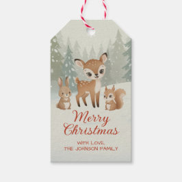 Cute Deer and Woodland Animals Merry Christmas ギフトタグ