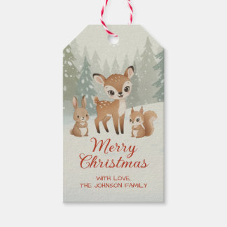 Cute Deer and Woodland Animals Merry Christmas ギフトタグ