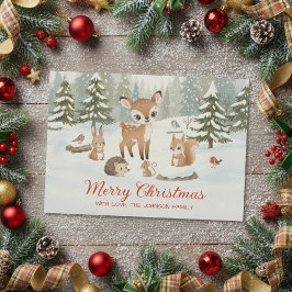 Cute Deer and Woodland Animals Merry Christmas シーズンカード