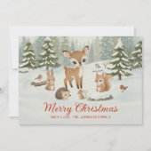 Cute Deer and Woodland Animals Merry Christmas シーズンカード (正面)