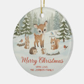 Cute Deer and Woodland Animals Merry Christmas セラミックオーナメント (左)