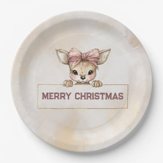 Cute Deer Christmas Paper Plates Festive Tableware ペーパープレート (正面)