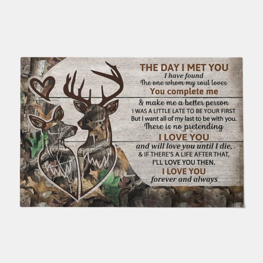 Cute Deer Couples Doormat, Lovely Letter ドアマット (正面)