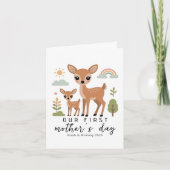 Cute Deer Mom Baby First Mothers Day Illustration カード (正面)
