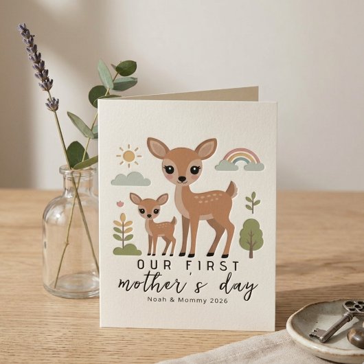Cute Deer Mom Baby First Mothers Day Illustration カード