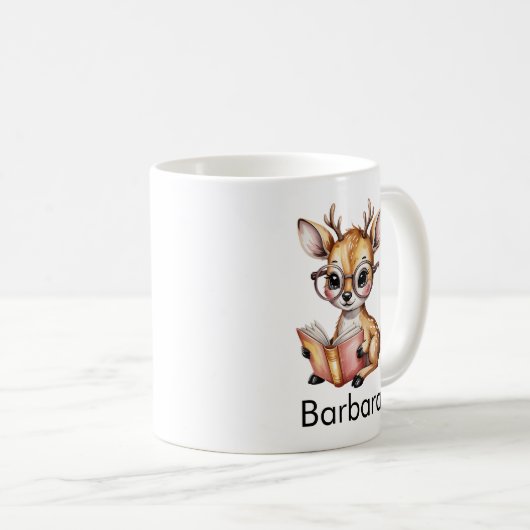 Cute Deer Reading a Book Custom コーヒーマグカップ (正面右)