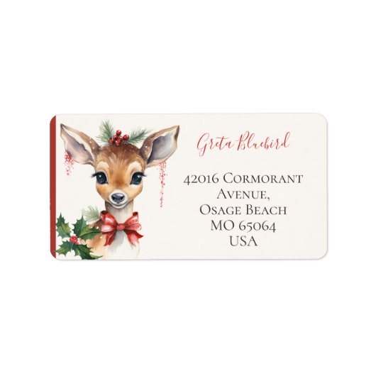 Cute deer whimsical boho Christmas custom ラベル (正面)