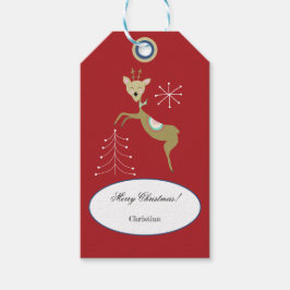 Cute deer with Christmas trees and snowflakes ギフトタグ