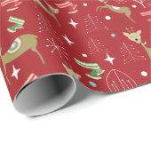 Cute deer with Christmas trees and snowflakes ラッピングペーパー (ロールコーナー)