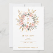 Cute Delicate Luxury Pink & Golden Floral Wreath セーブザデート (正面)