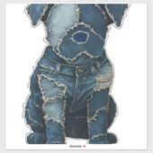 Cute Denim Patchwork Art Dog T-Shirt シール (シート)
