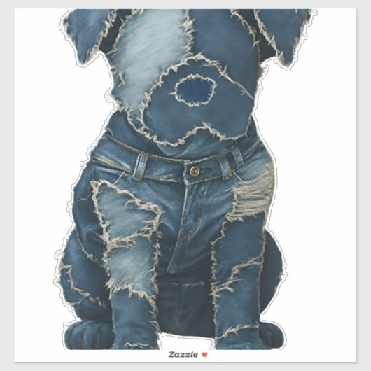 Cute Denim Patchwork Art Dog T-Shirt シール (シート)