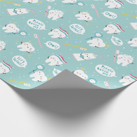Cute Dental pattern blue Brush your Teeth ラッピングペーパー (角)