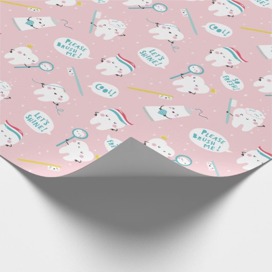 Cute Dental pattern Pink Brush your Teeth ラッピングペーパー (角)