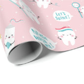 Cute Dental pattern Pink Brush your Teeth ラッピングペーパー (ロールコーナー)
