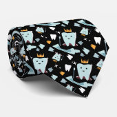 Cute Dentist Dental Hygienist Tooth Pattern Black ネクタイ (ロール)