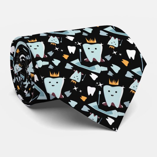 Cute Dentist Dental Hygienist Tooth Pattern Black ネクタイ (ロール)