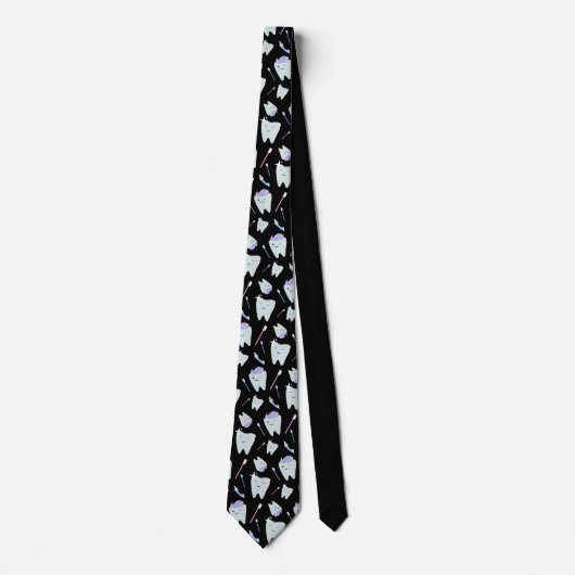 Cute Dentist Dental Hygienist Tooth Pattern Black ネクタイ (正面)