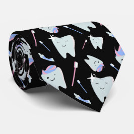 Cute Dentist Dental Hygienist Tooth Pattern Black ネクタイ