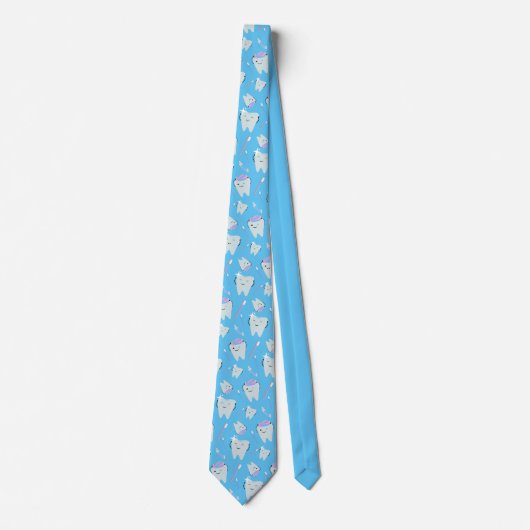 Cute Dentist Dental Hygienist Tooth Pattern Blue ネクタイ (正面)
