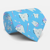 Cute Dentist Dental Hygienist Tooth Pattern Blue ネクタイ (ロール)